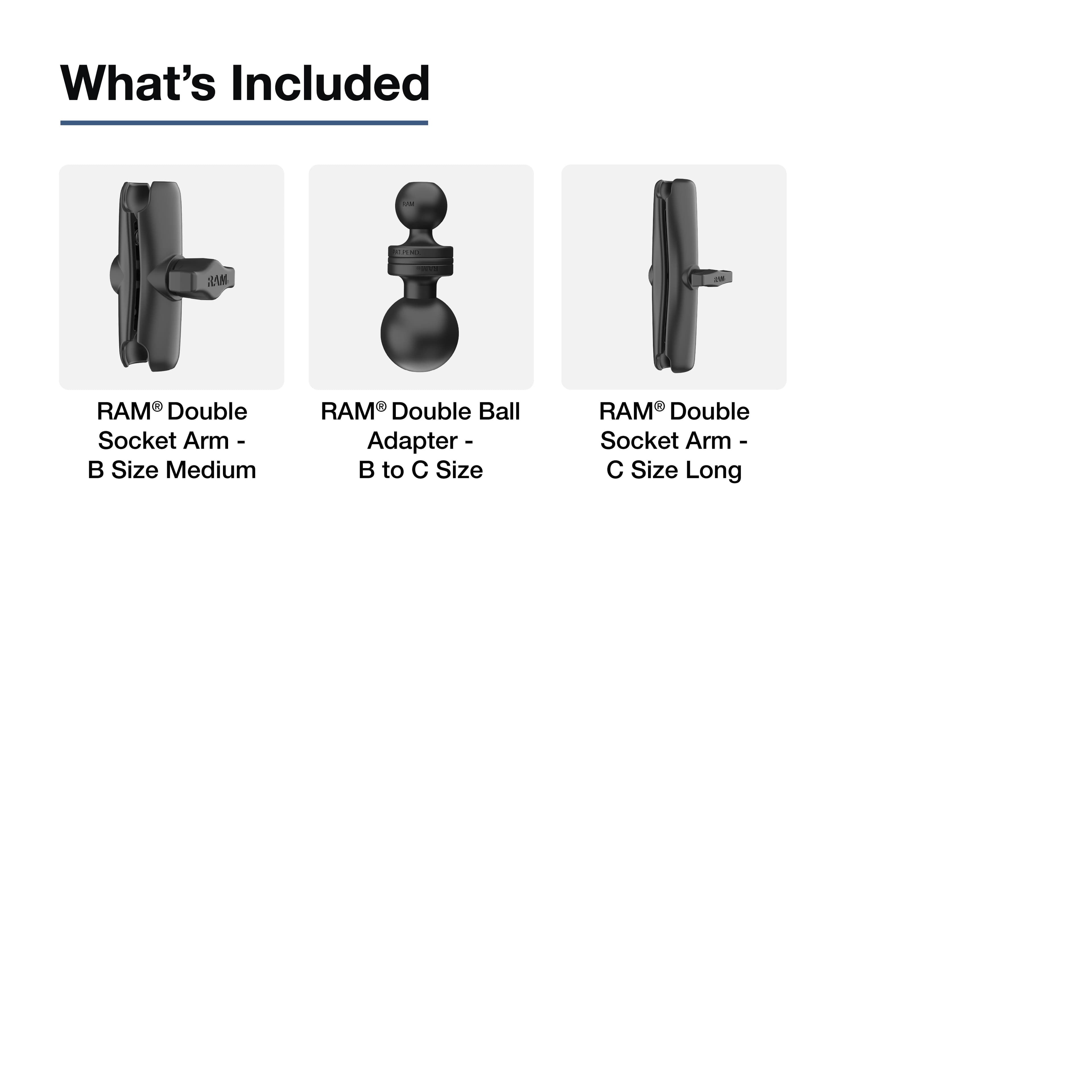 RAM® 14.5" (36.8 cm) Long C Size to B Size Double Socket Arm Extension