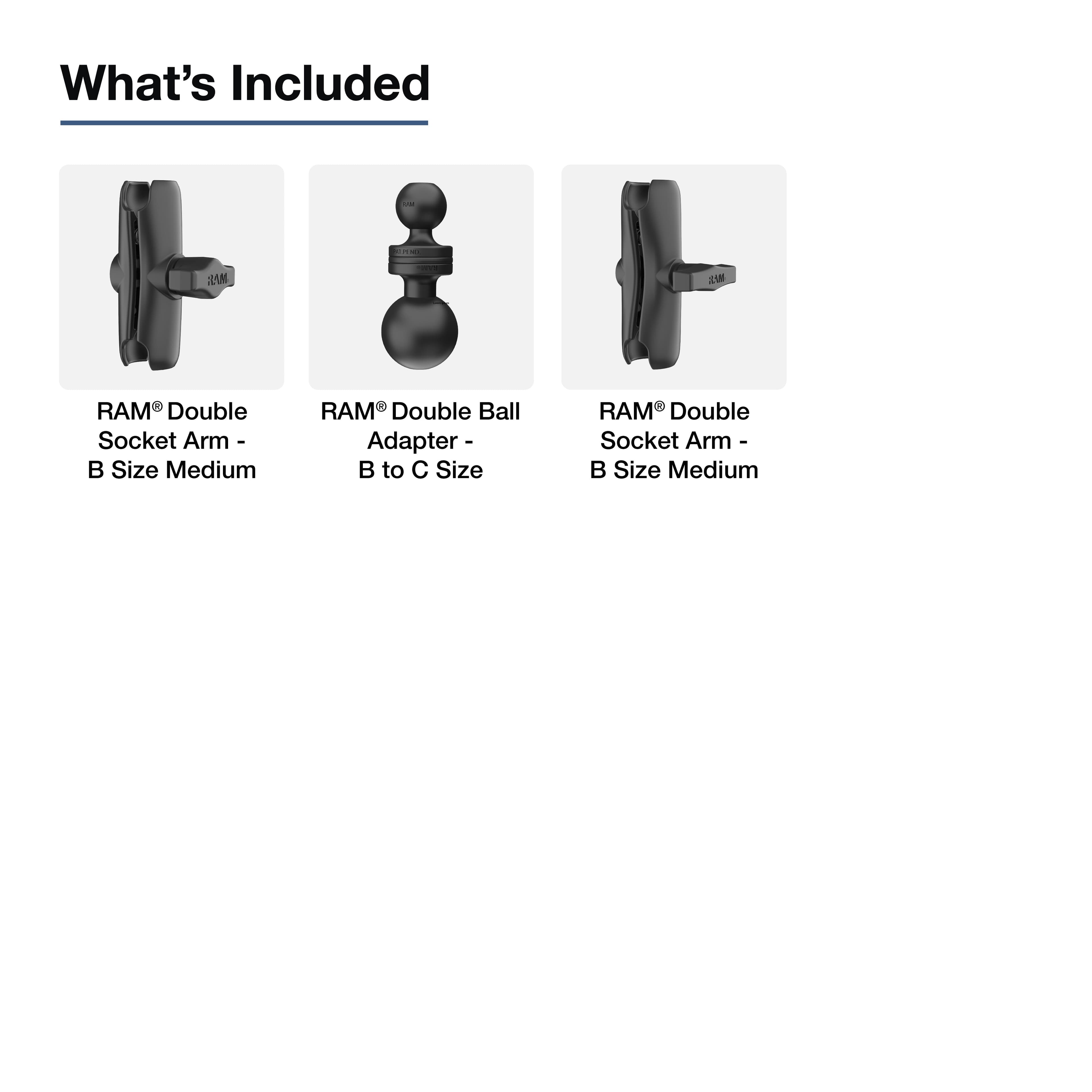 RAM® 11" (27.9 cm) Long C Size to B Size Double Socket Arm Extension