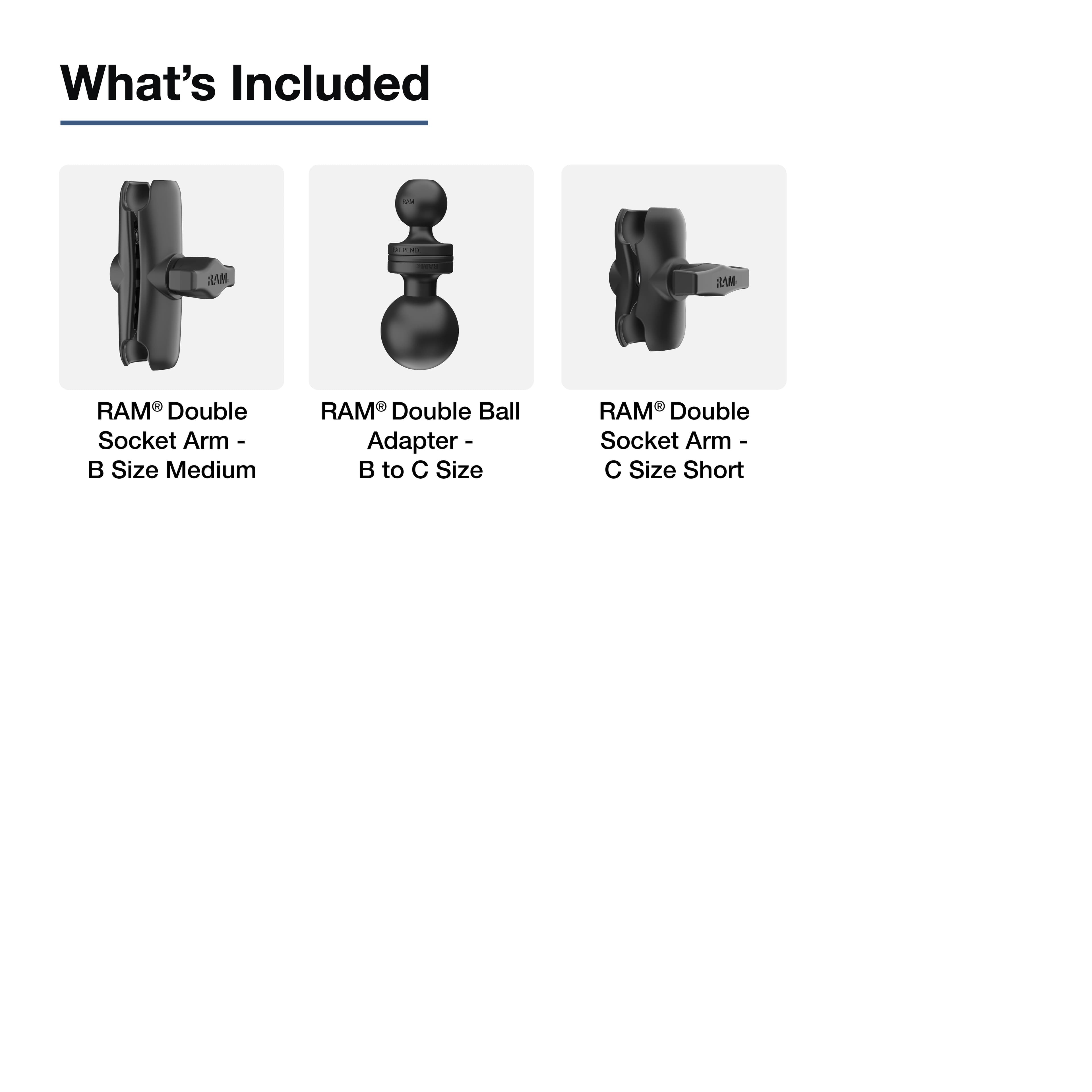 RAM® 9" (22.9 cm) Long C Size to B Size Double Socket Arm Extension