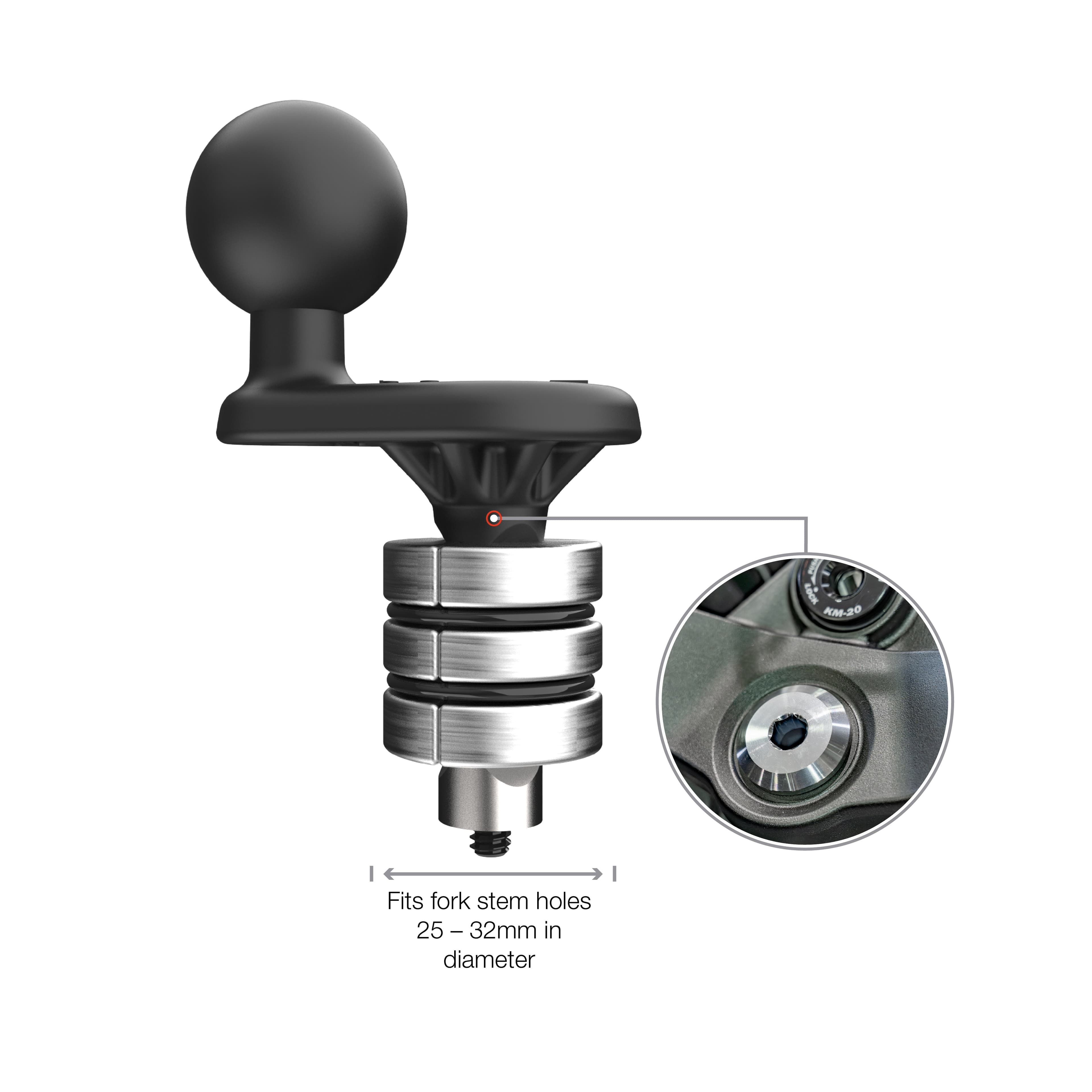 RAM® Motorcycle Fork Stem Wedge Ball Base - 25-32mm Holes