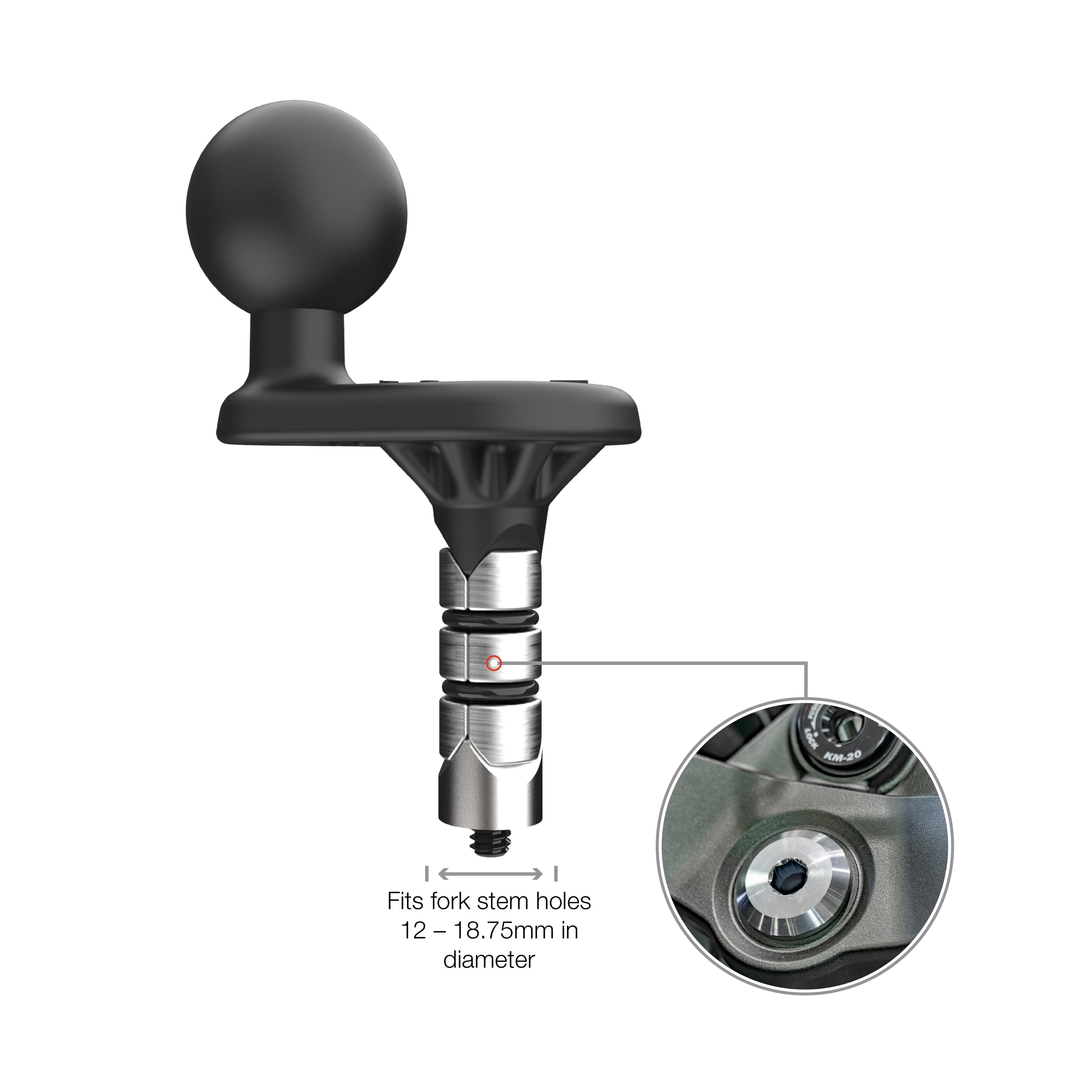 RAM® Motorcycle Fork Stem Wedge Ball Base - 12-18mm Holes