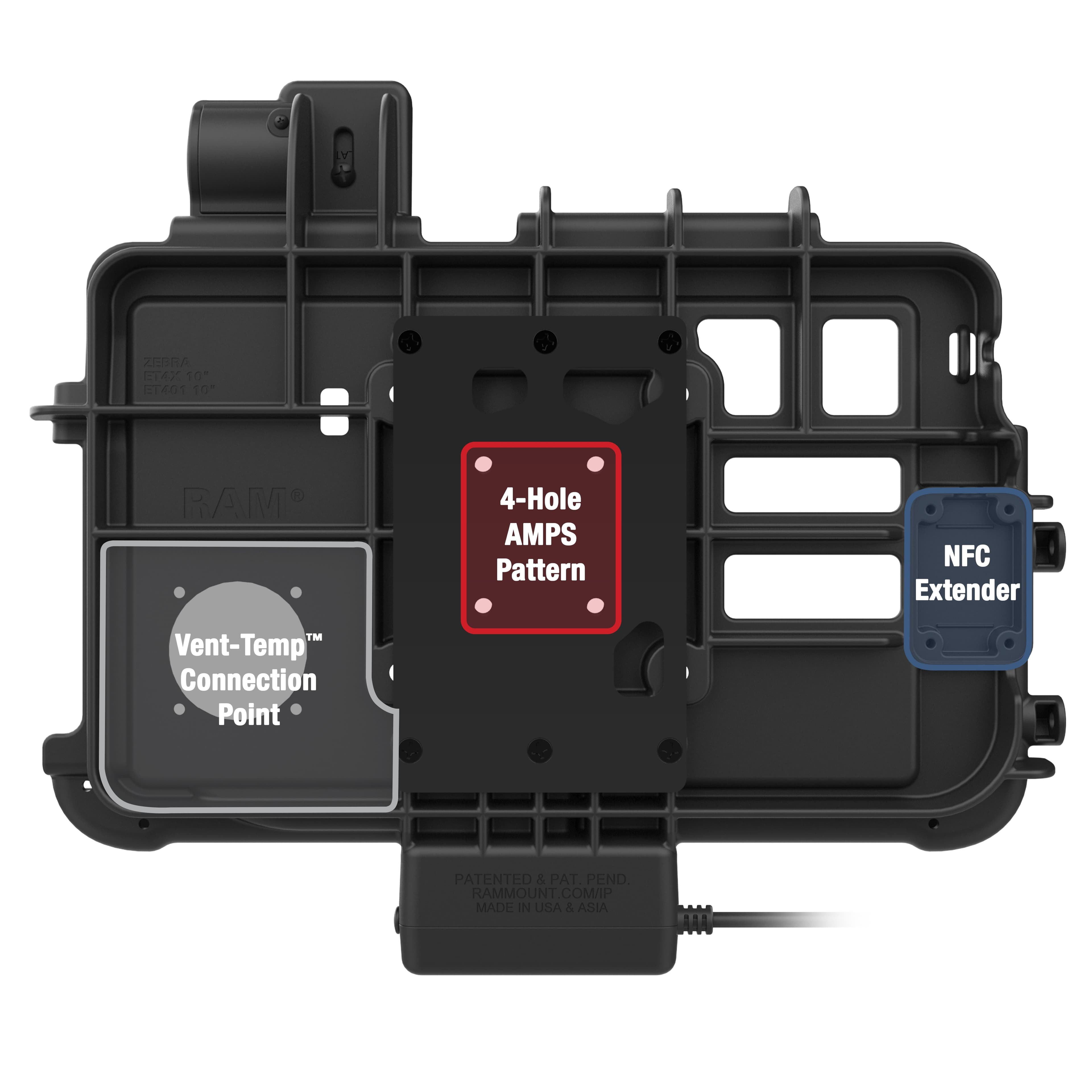 RAM® Thin-Dock™ for Zebra ET401 & ET4x 10" (25.4 cm)