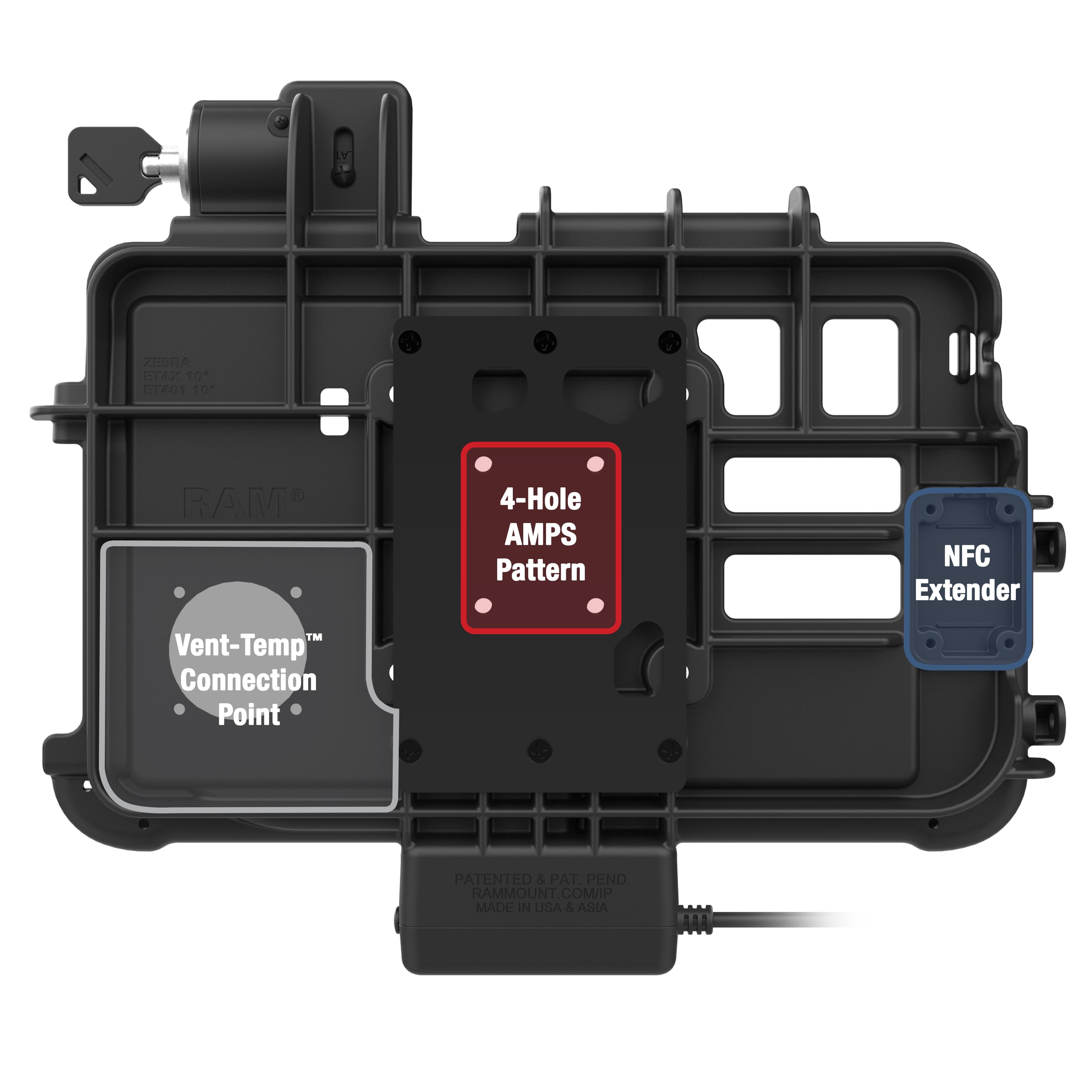 Locking RAM® Thin-Dock™ for Zebra ET401 & ET4x 10" (25.4 cm)
