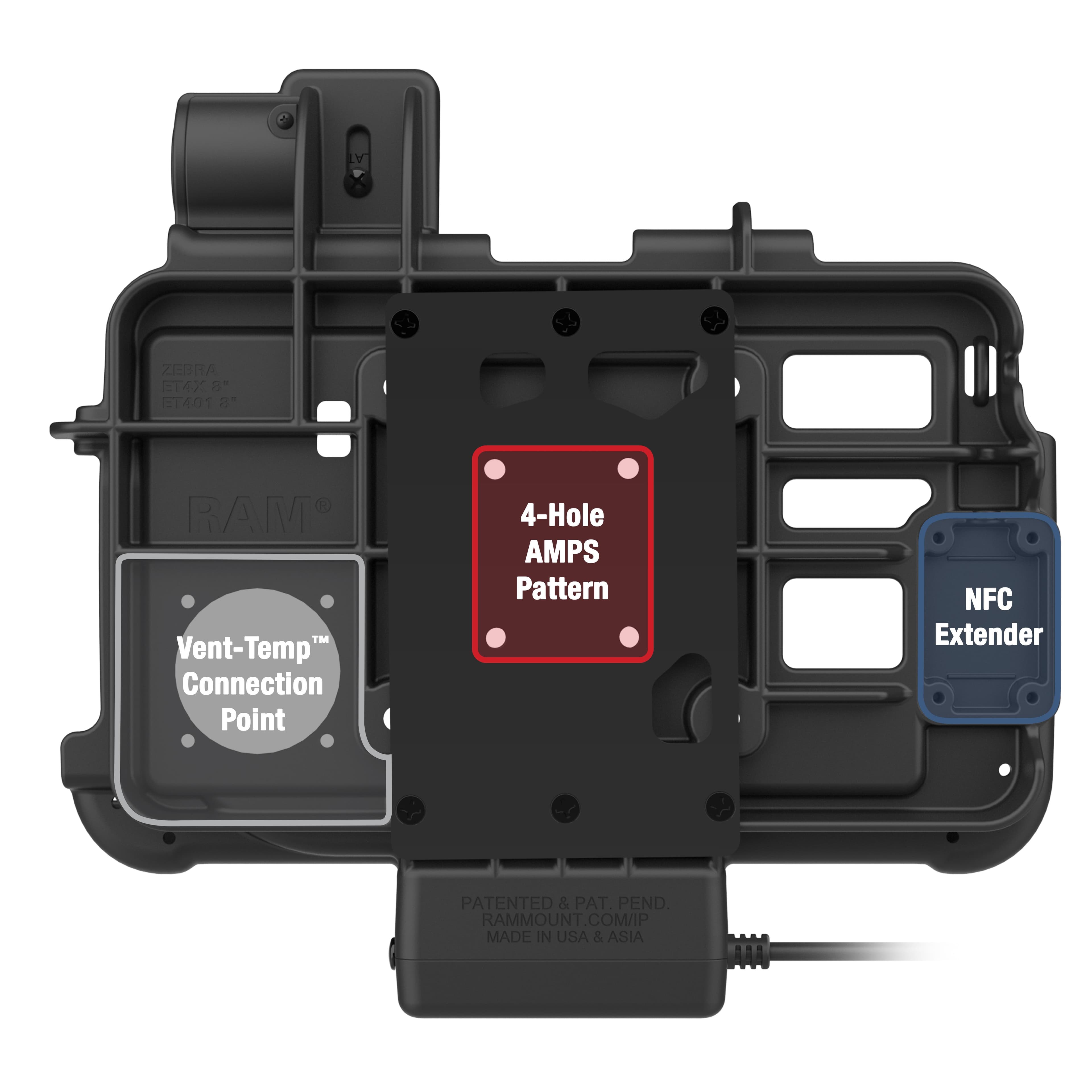 RAM® Thin-Dock™ for Zebra ET401 & ET4x 8" (20.3 cm)