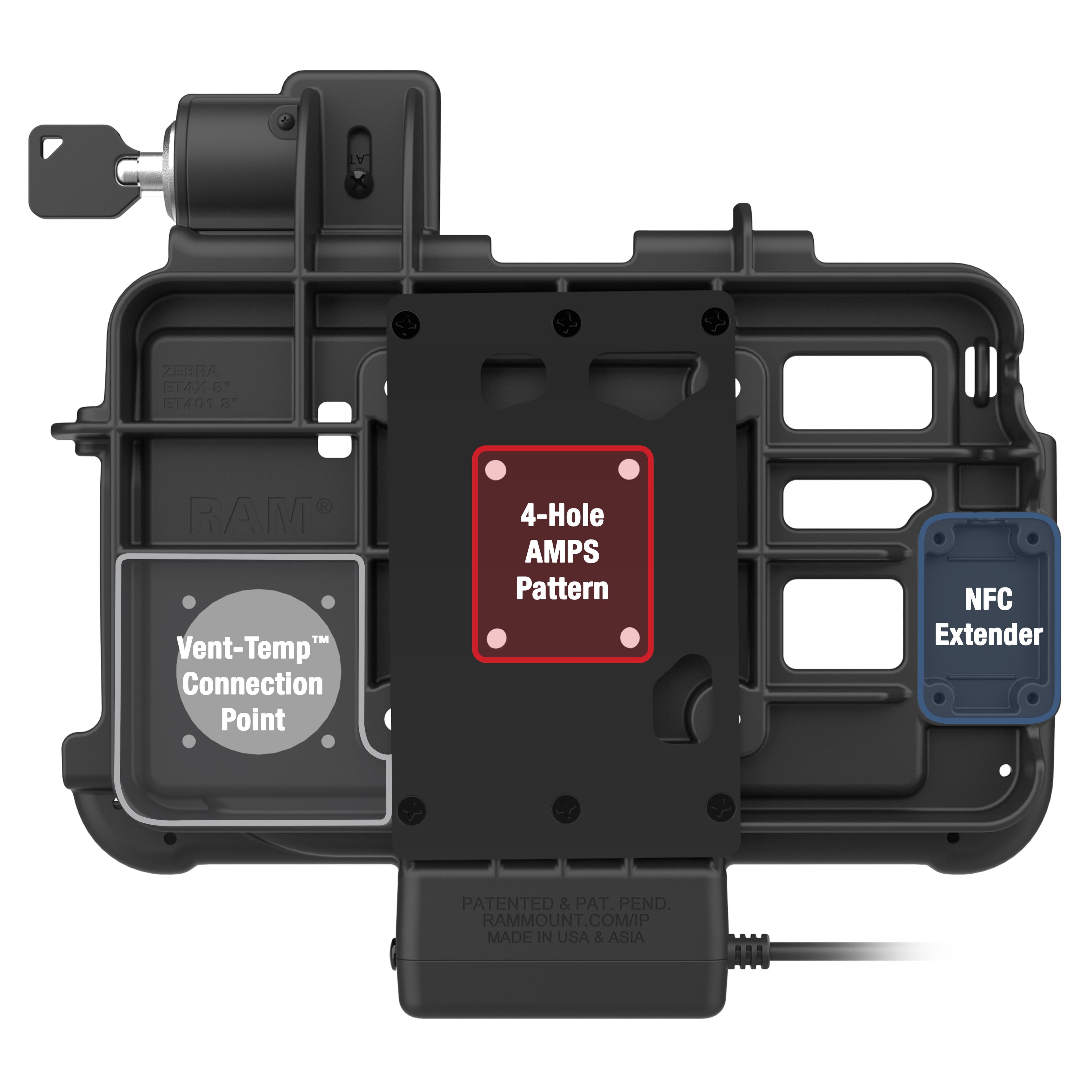 Locking RAM® Thin-Dock™ for Zebra ET401 & ET4x 8" (20.3 cm)