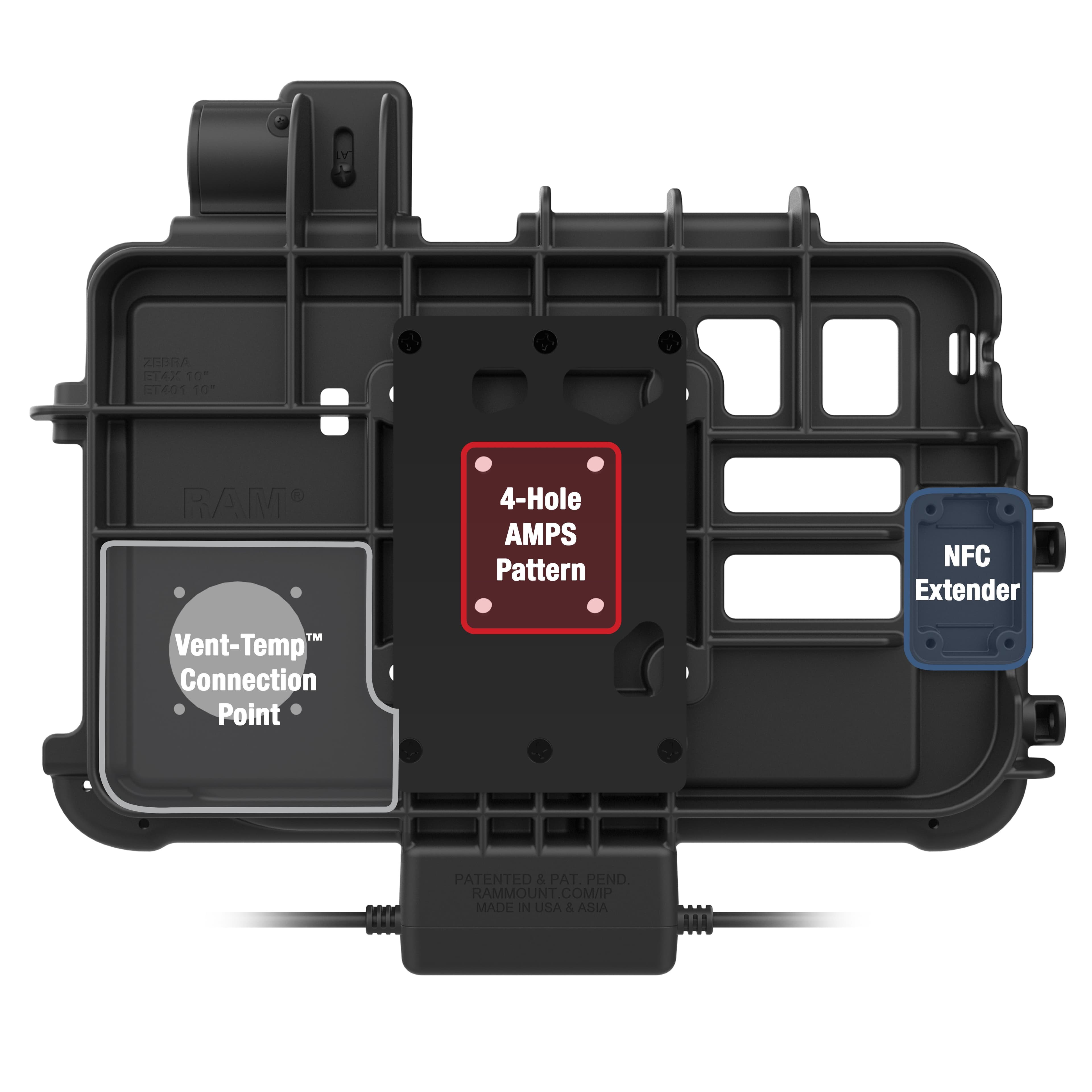 RAM® Thin-Dock™ + Dual USB for Zebra ET401 & ET4x 10" (25.4 cm)