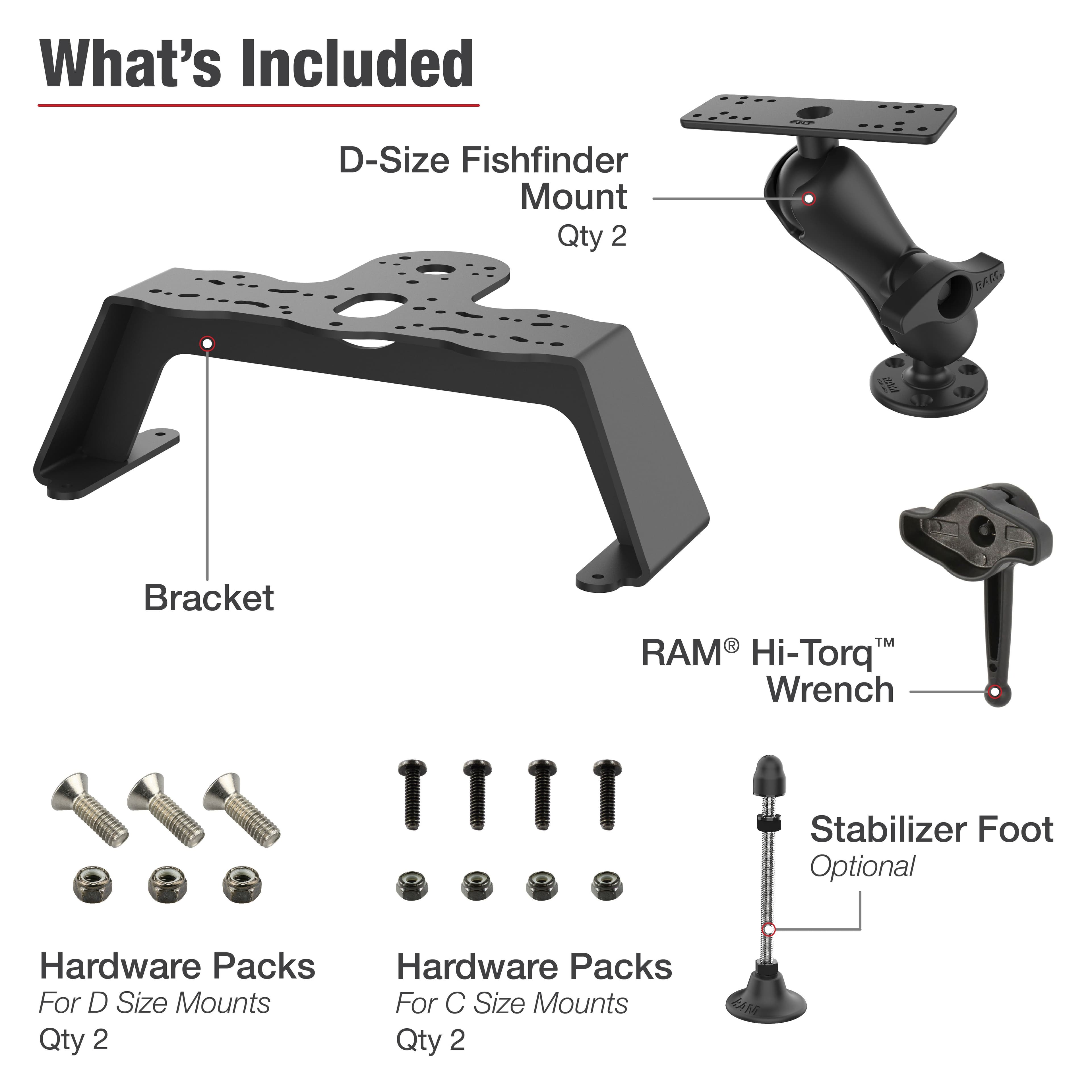 RAM® Fish Finder Deck Kit with Dual Marine Electronic Mount