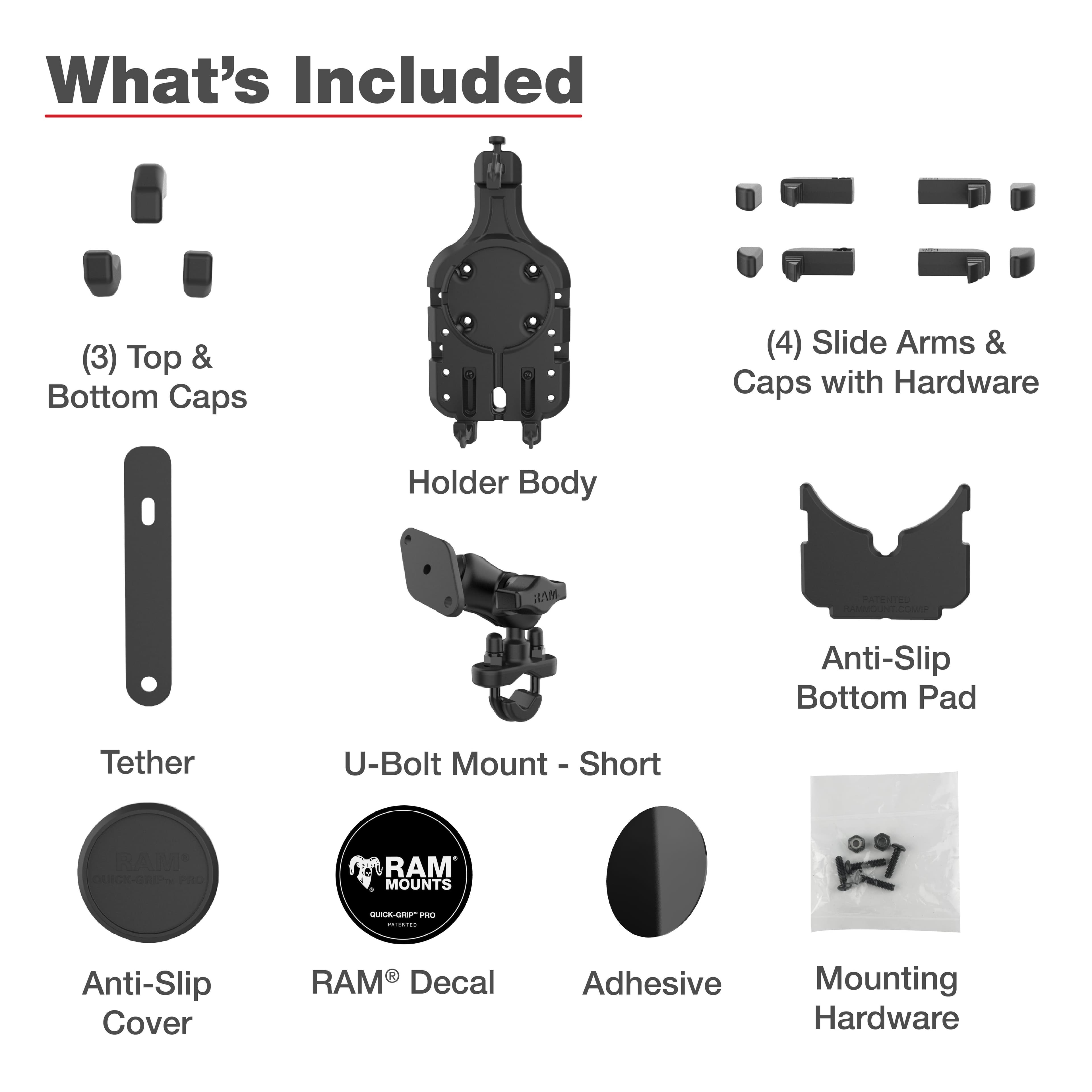 RAM® Quick-Grip™ Pro Phone Mount with Handlebar U-Bolt Base - Short