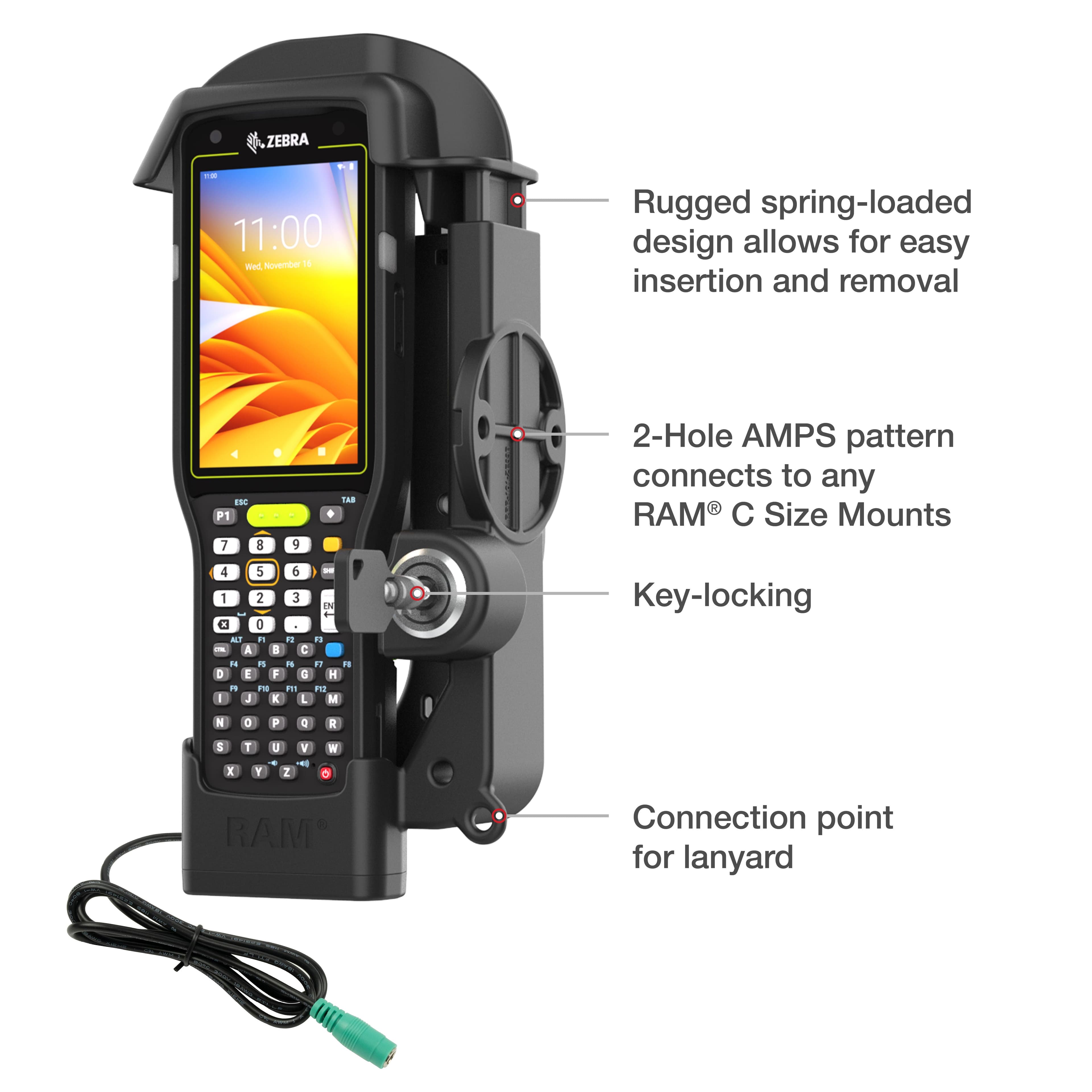 RAM® Locking Powered Dock for Zebra MC3300/3400/3450