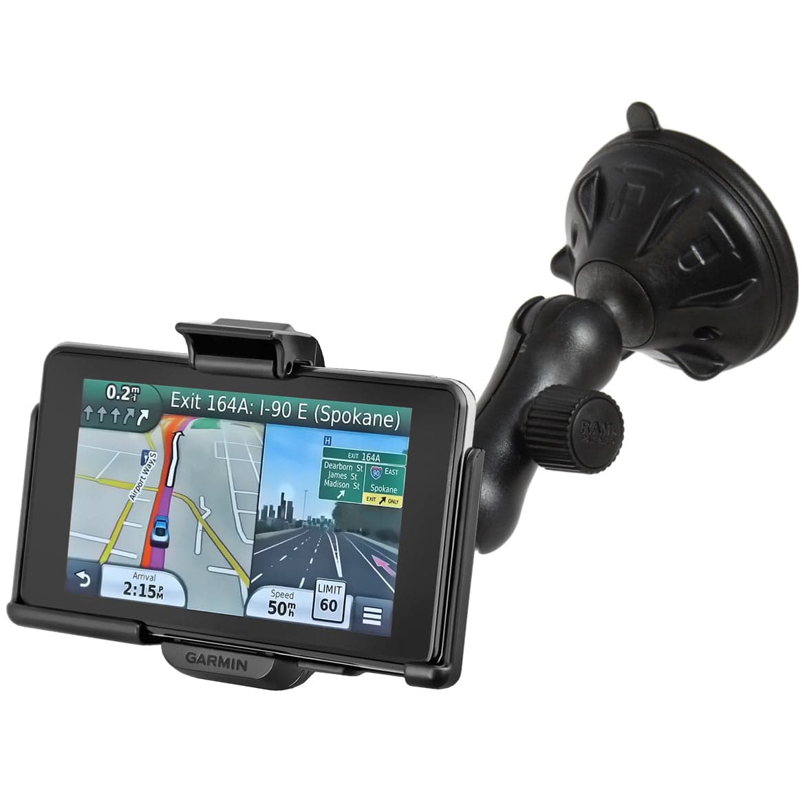 RAM® Twist-Lock™ Low-Profile Suction Mount for Garmin nuvi 3450 + More