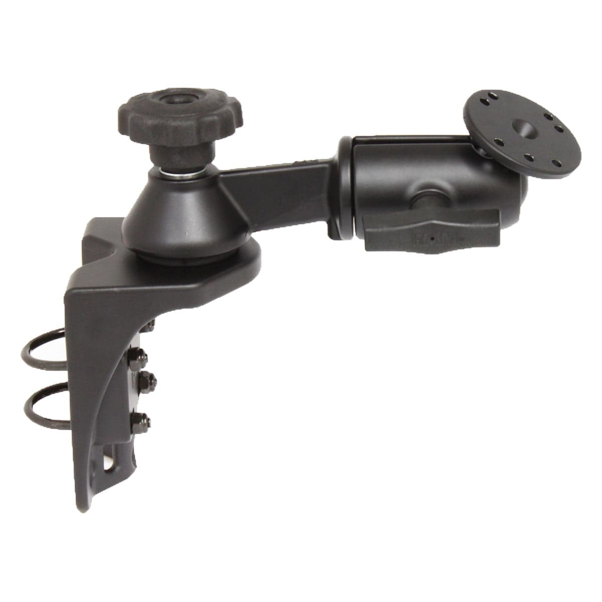 RAM® Vertical Rail Mount with 6" (15.2 cm) Single Swing Arm and Round Plate