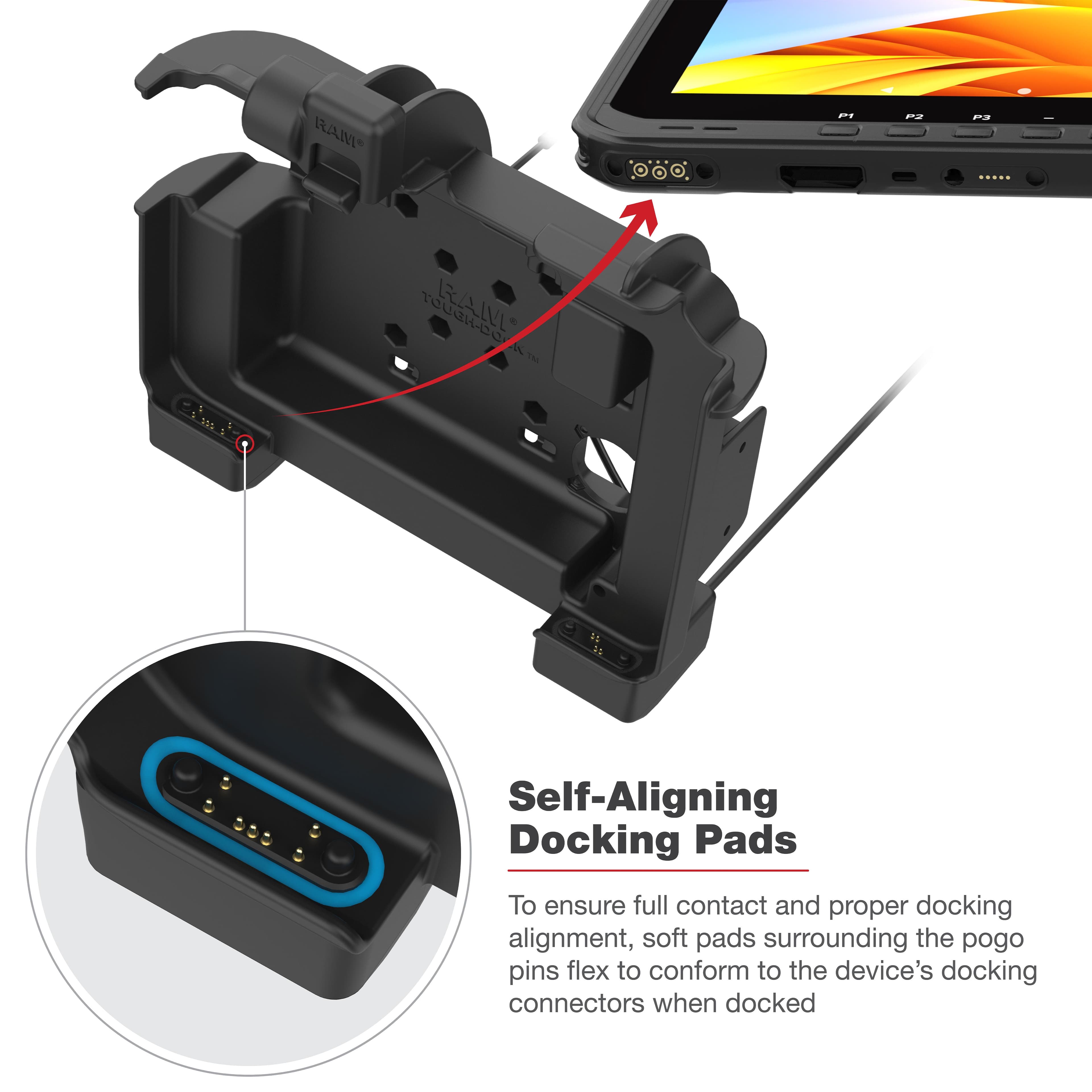 RAM® Powered Locking Dock for Zebra ET6x - Heated Pins
