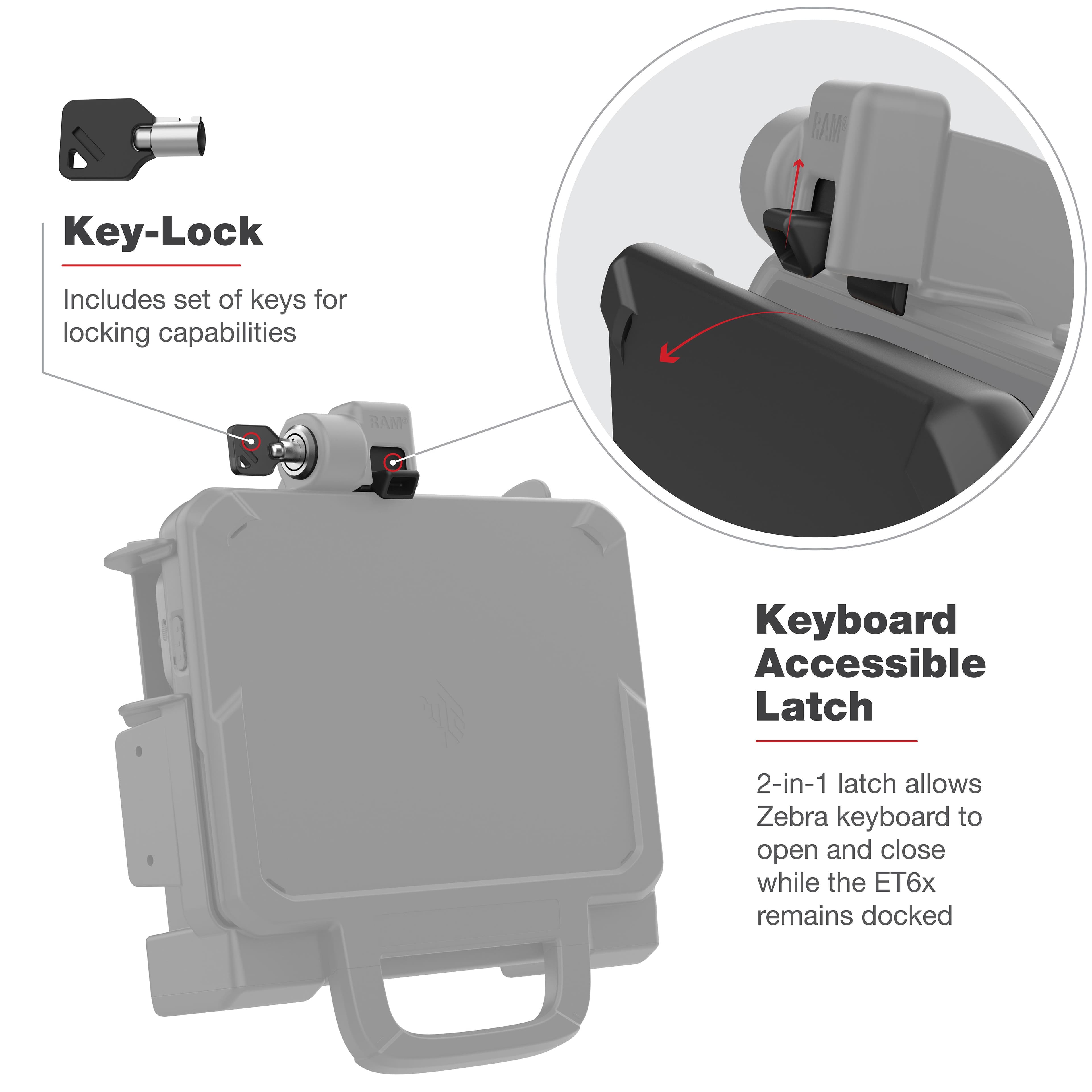 RAM® Powered Locking Dock for Zebra ET6x - Heated Pins