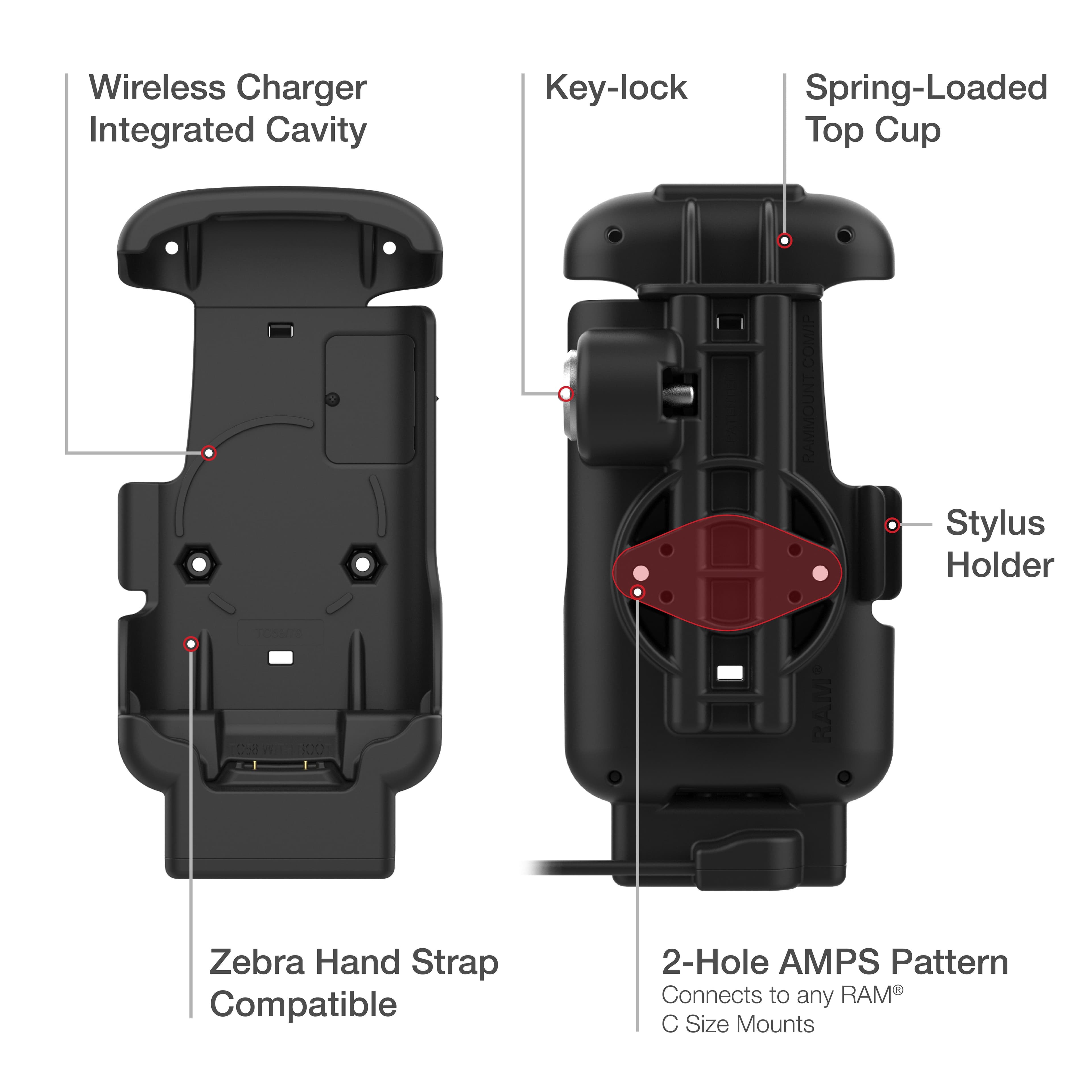 RAM® Key-Locking Form-Fit Powered Dock for Zebra TC53 & TC58