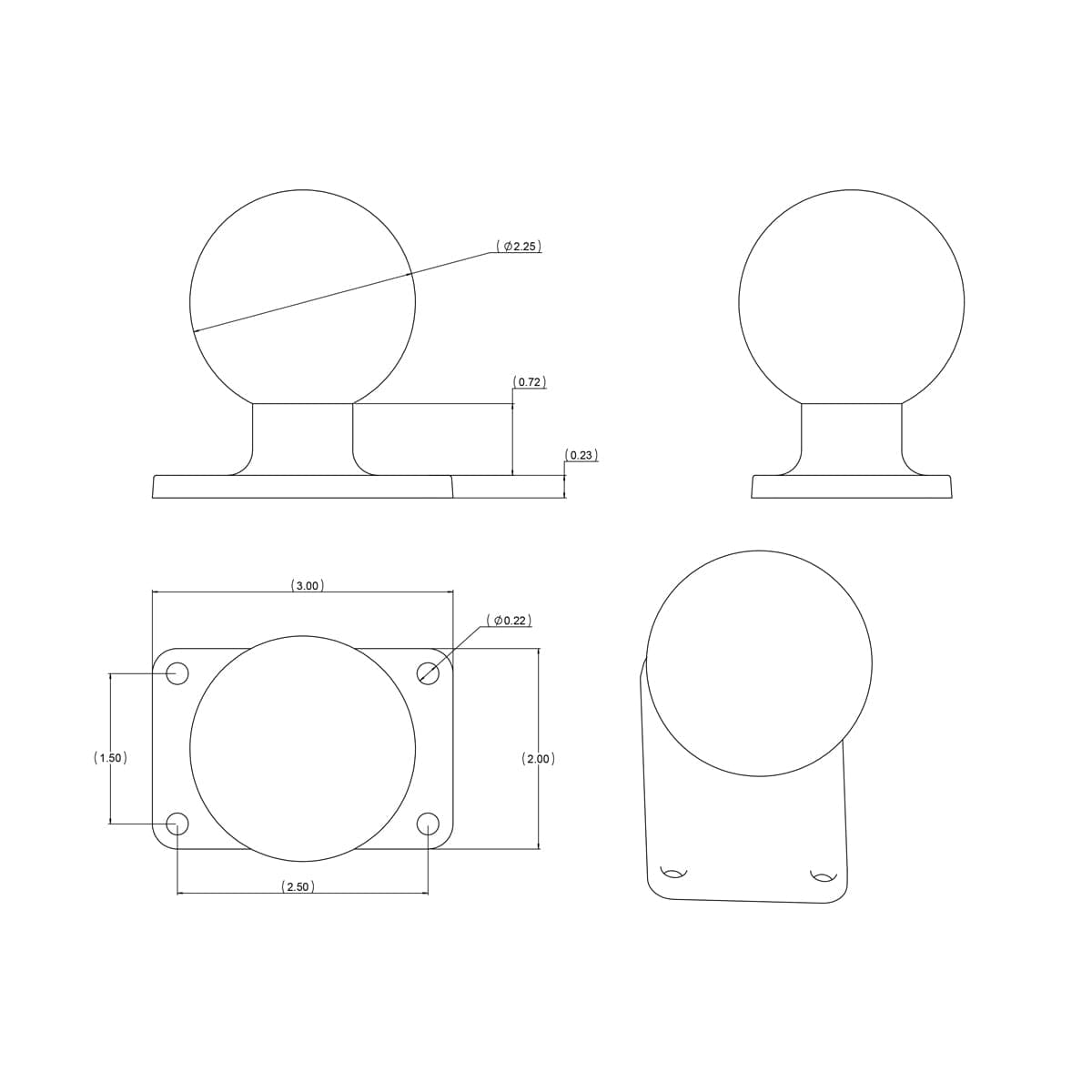 RAM® Ball Base with 1.5" (38.1 mm) x 2.5" (63.5 mm) 4-Hole Pattern - D Size
