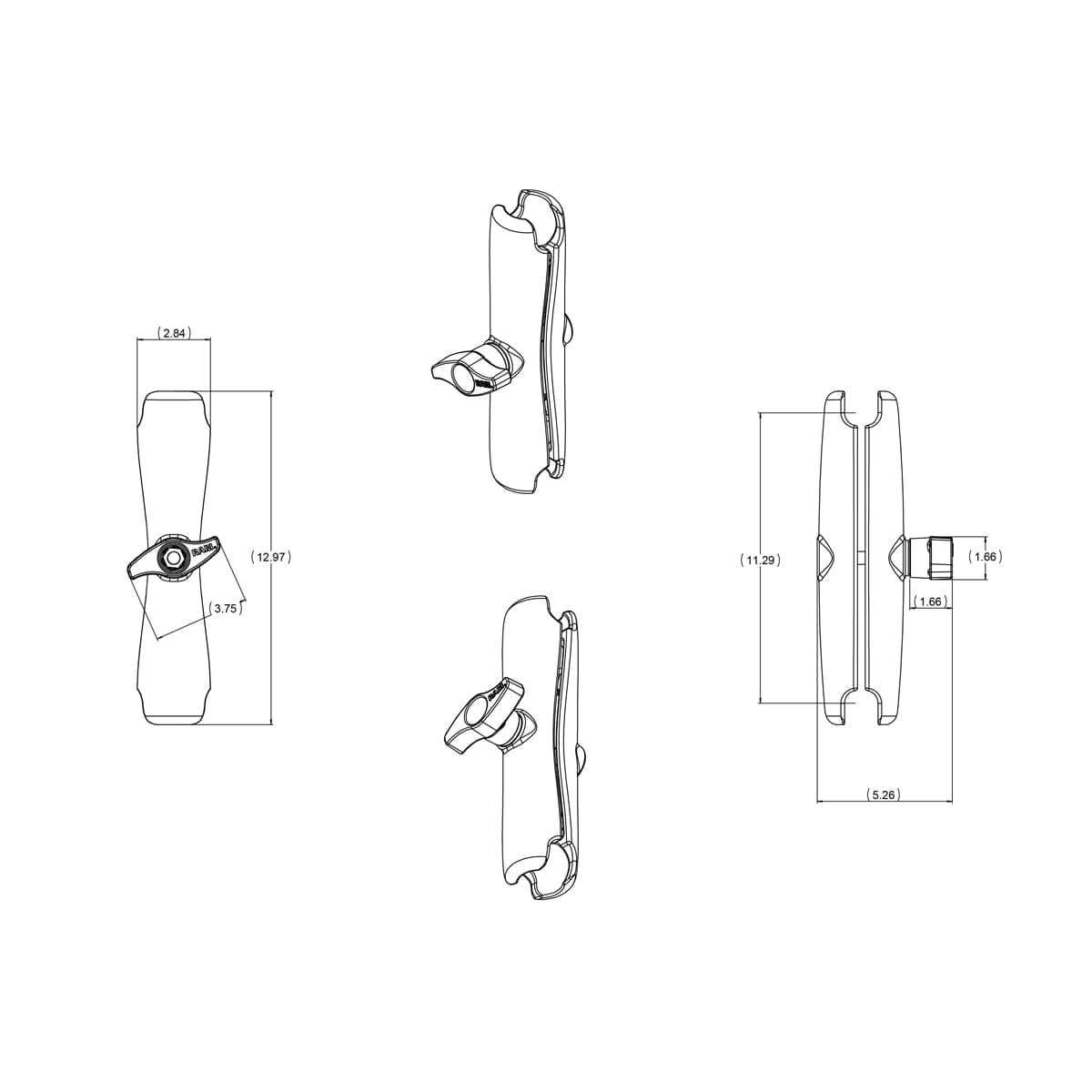 RAM® Double Socket Arm - D Size Long