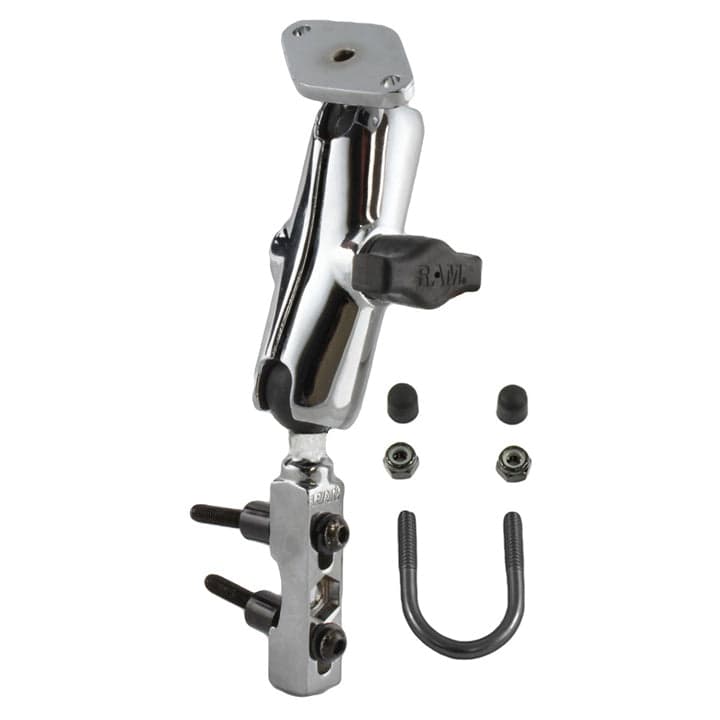 RAM® Chrome Motorcycle Brake/Clutch Reservoir Mount with Diamond Plate
