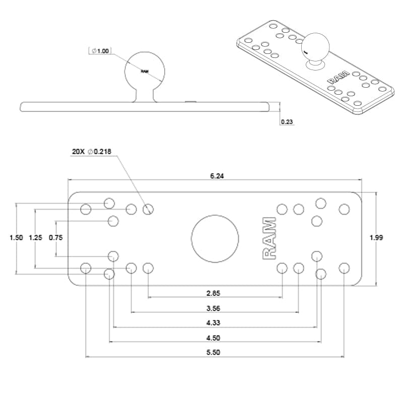 RAM® Universal Marine Electronic Mount - B Size Medium