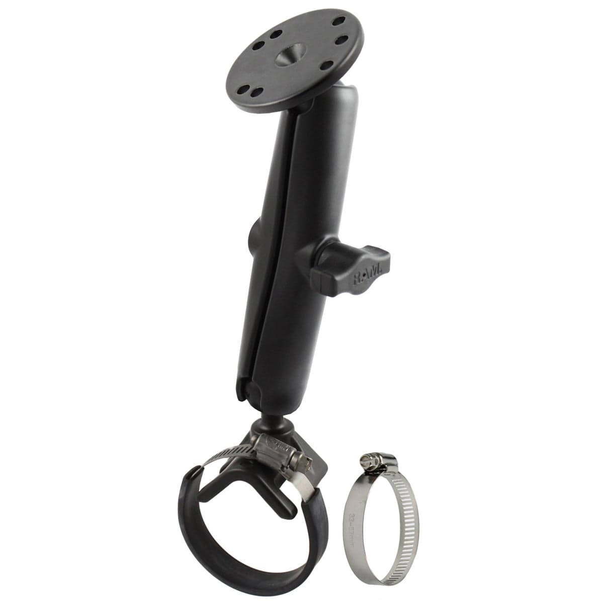 RAM® Double Ball Strap Hose Clamp Mount with Round Plate - Long