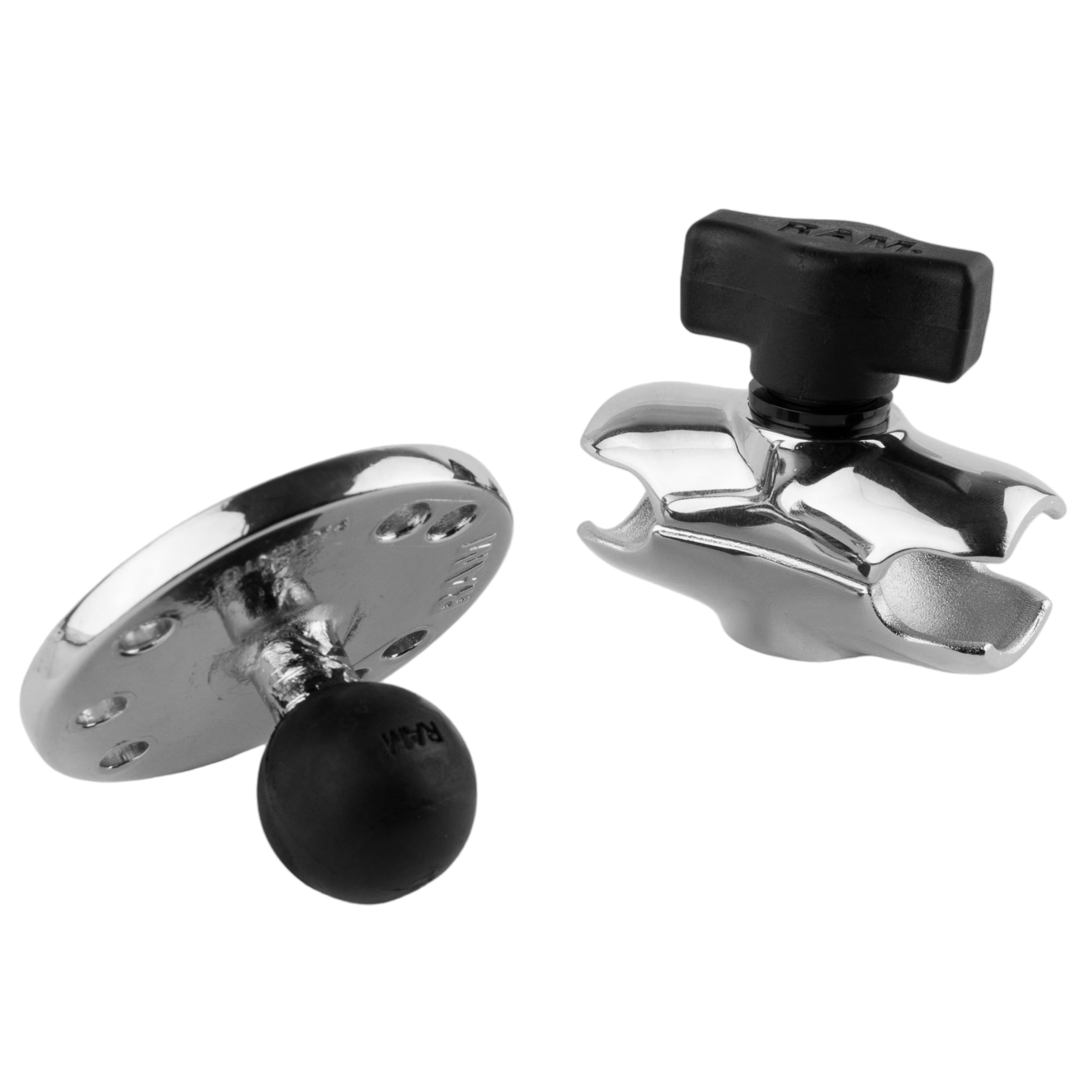RAM® Chrome Double Socket Arm with Round Plate - Short Arm