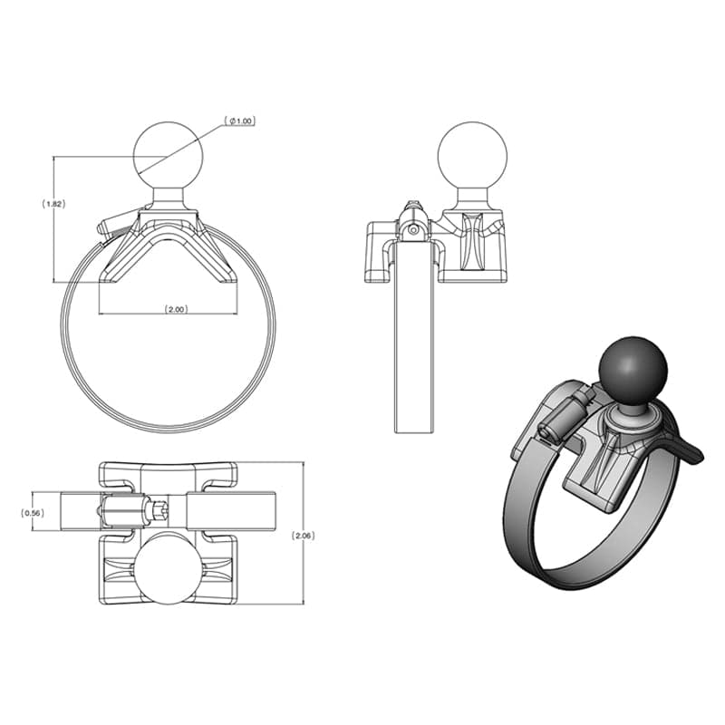 RAM® Double Ball Strap Hose Clamp Mount with Round Plate - Medium