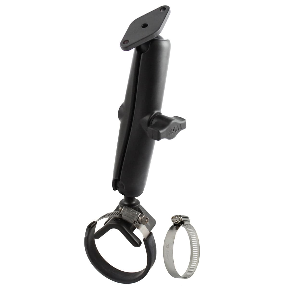 RAM® Double Ball Strap Hose Clamp Mount with Diamond Plate - Long