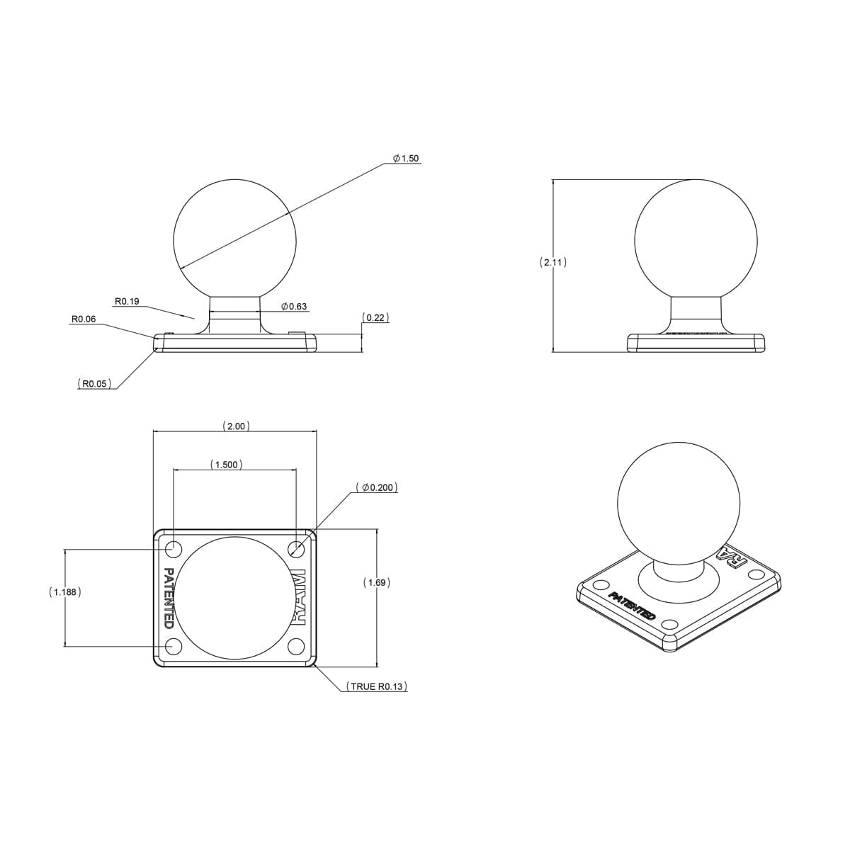 RAM® Ball Adapter with AMPS Plate - C Size