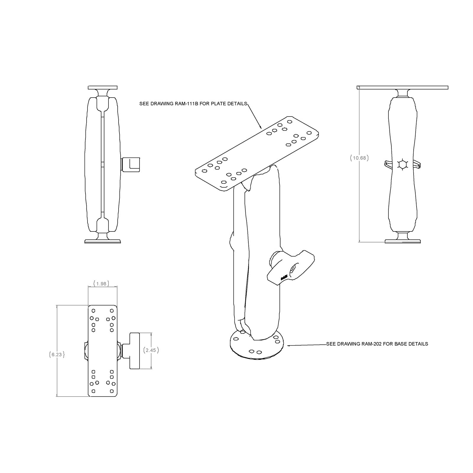 RAM® Universal Marine Electronic Mount - C Size Long