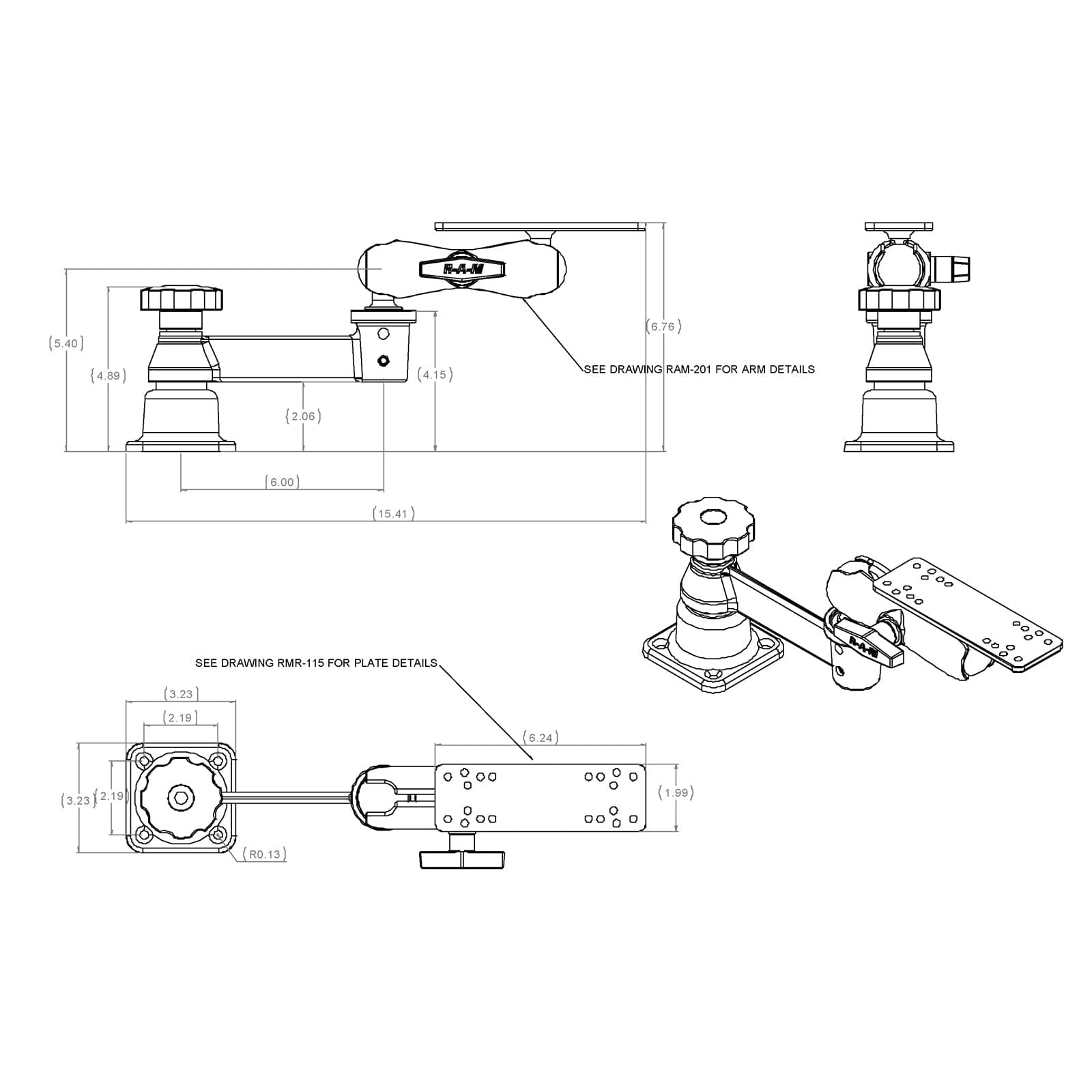 RAM® Horizontal Swing Arm with Double Ball Mount