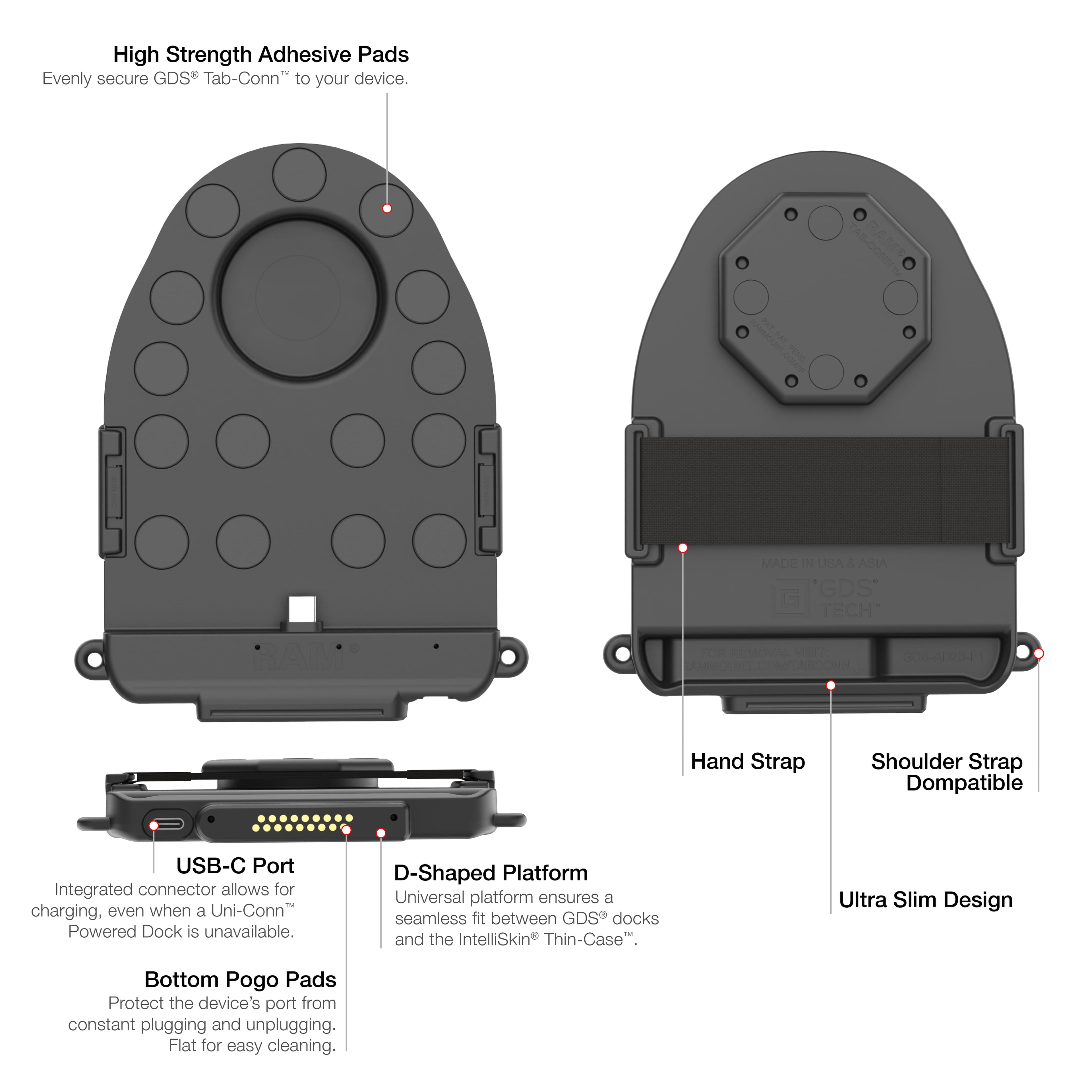 GDS® Tab-Conn™ for Tablets Without Case (D Shape Pogo Pads)