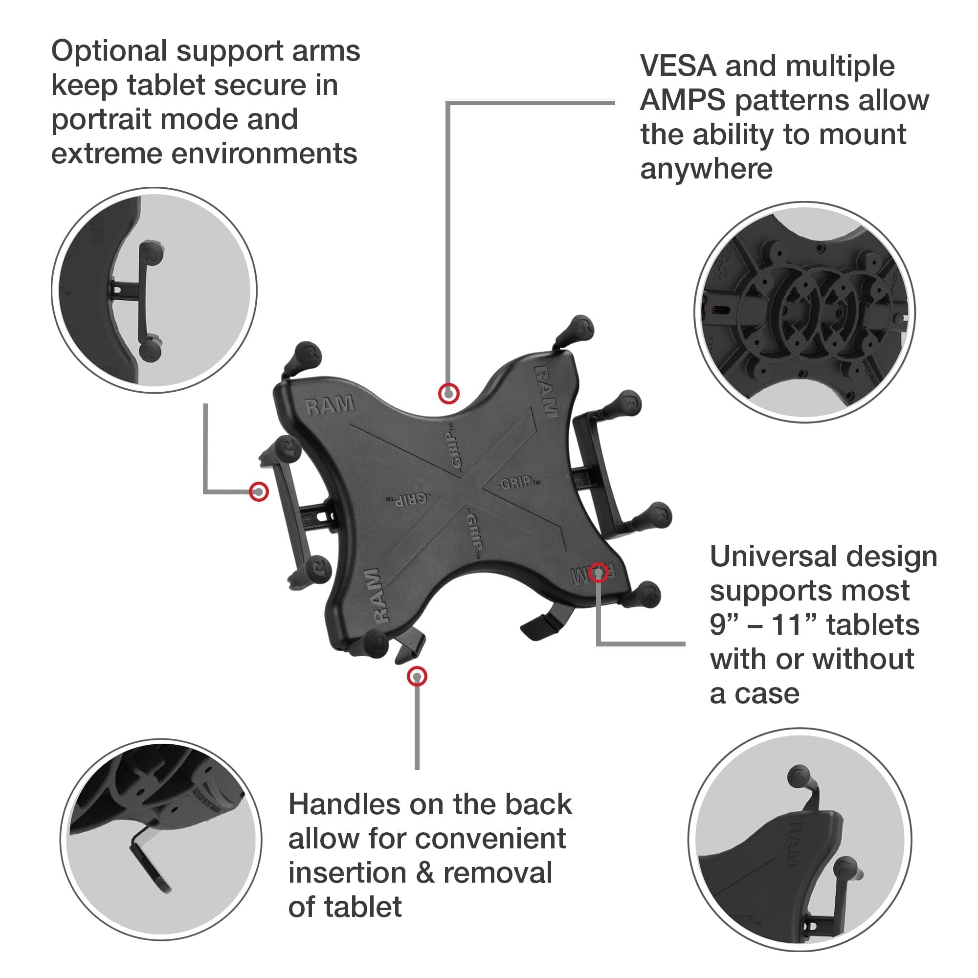 RAM® Heavy Duty C-Clamp 18" (45.7 cm) Mount with X-Grip® 9"-11" (27.9 cm) Tablet Holder